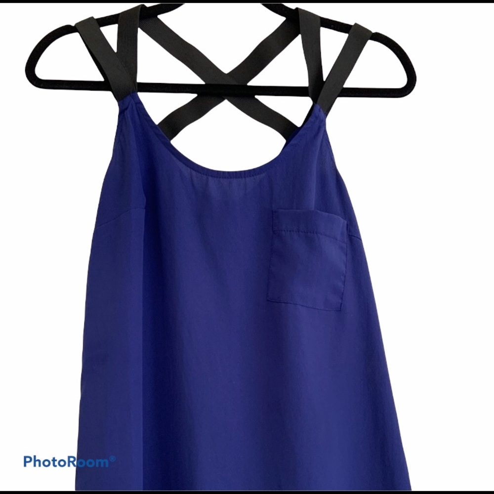 Criss-Cross Sleeveless Blue Tank Top